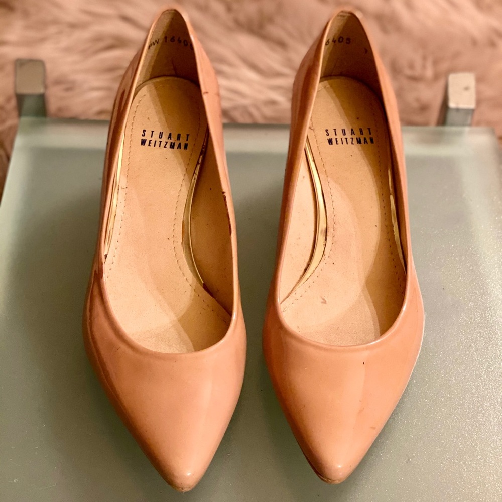 Stuart Weitzman Tan Patent, Cork covered wedge